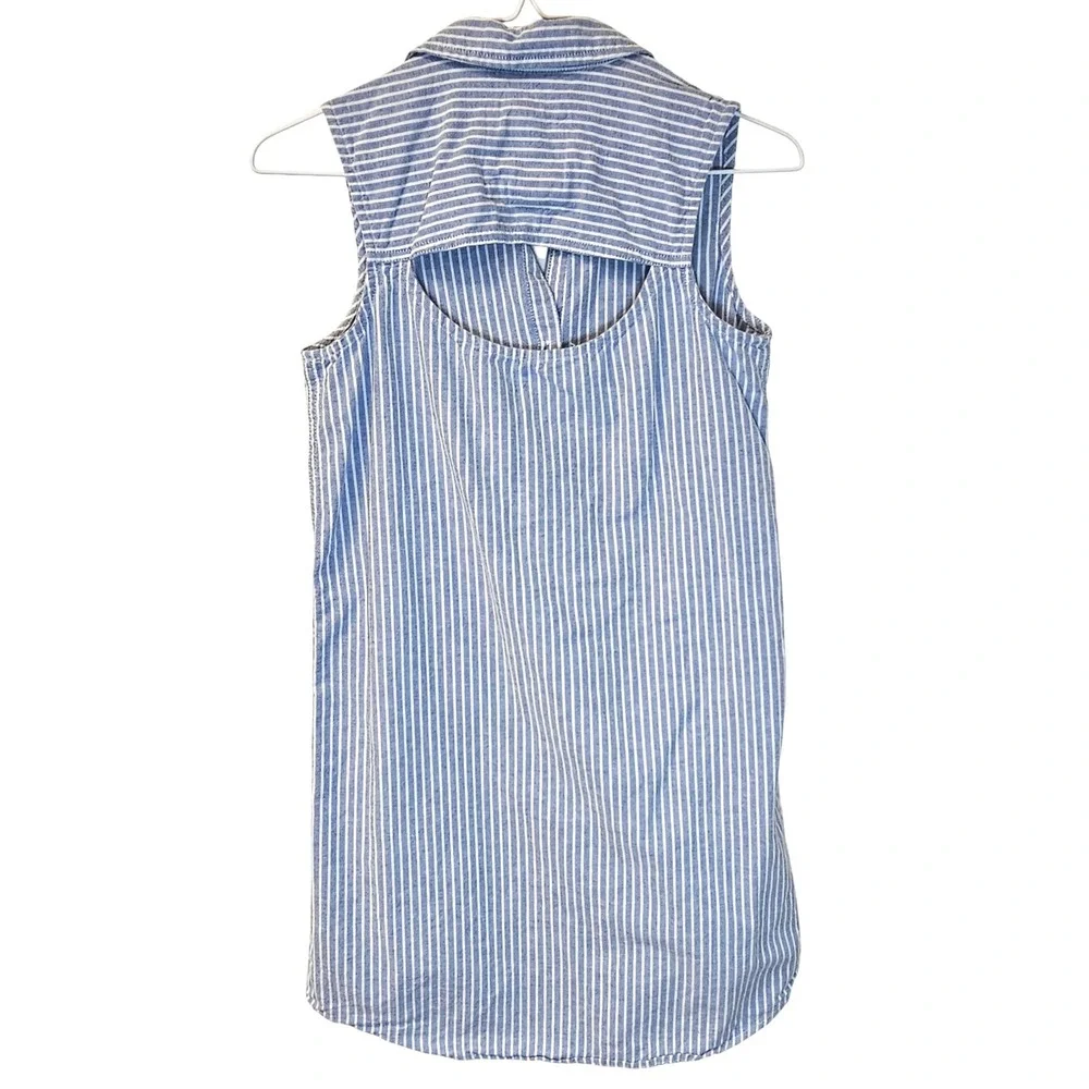 SO Blue Stripe Open Back Button Down Shirt Dress Coastal Preppy Cottagecore XS